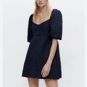 UTERQUE Quilted Embroidered Puff Sleeve mini dress size S
